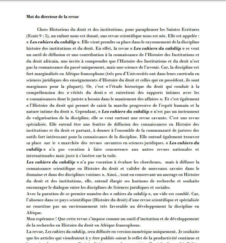Mot du directeur de la revue