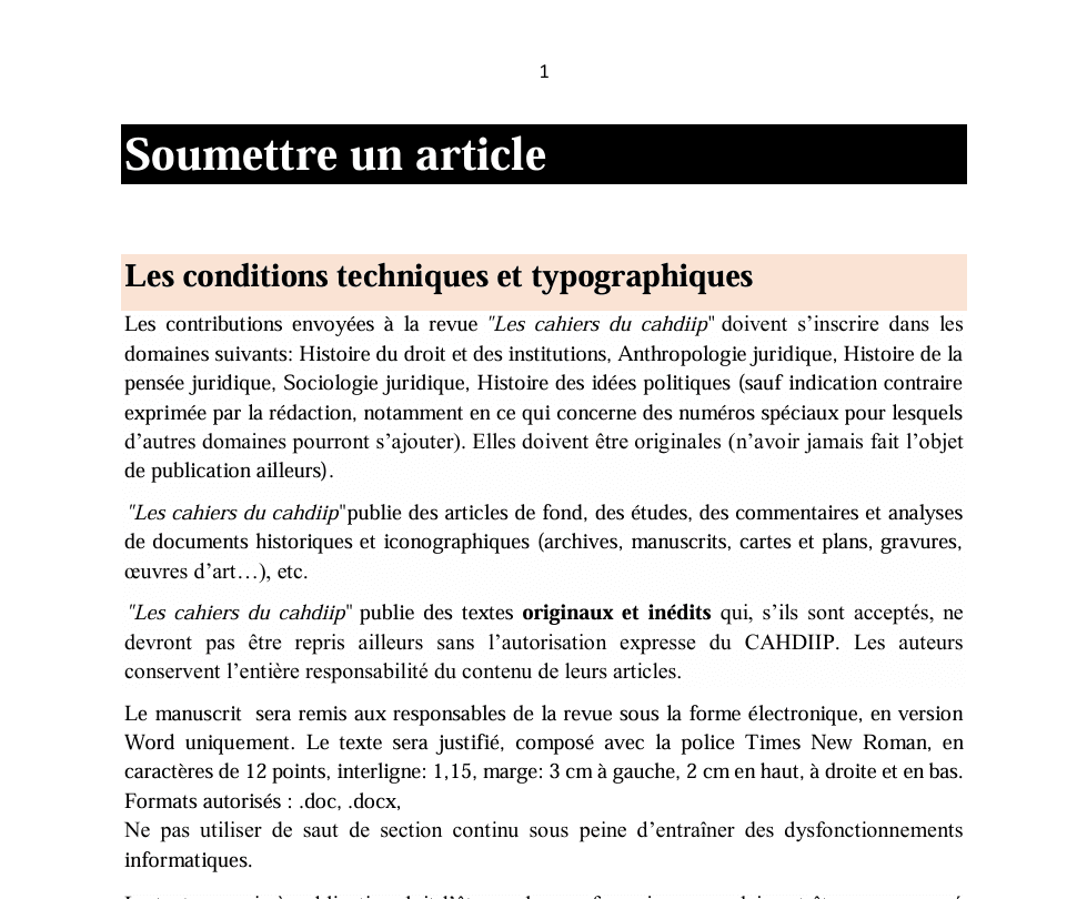 Soumettre un article à la revue LES CAHIERS DU CAHDIIP